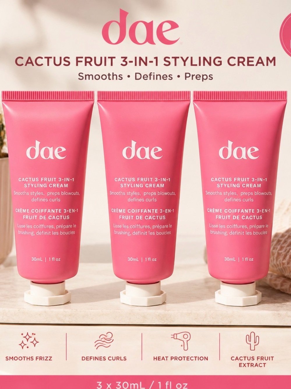 DAE Cactus Fruit 3-in-1 Styling Cream Travel Size 1oz (3-Pack)